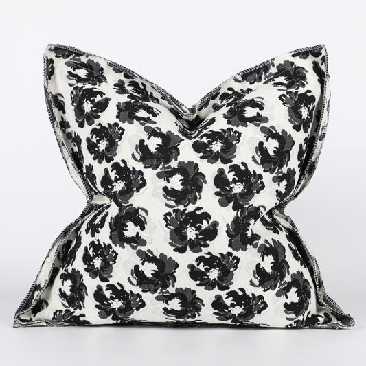 Monochrome Floral Decorative Pillow Cover